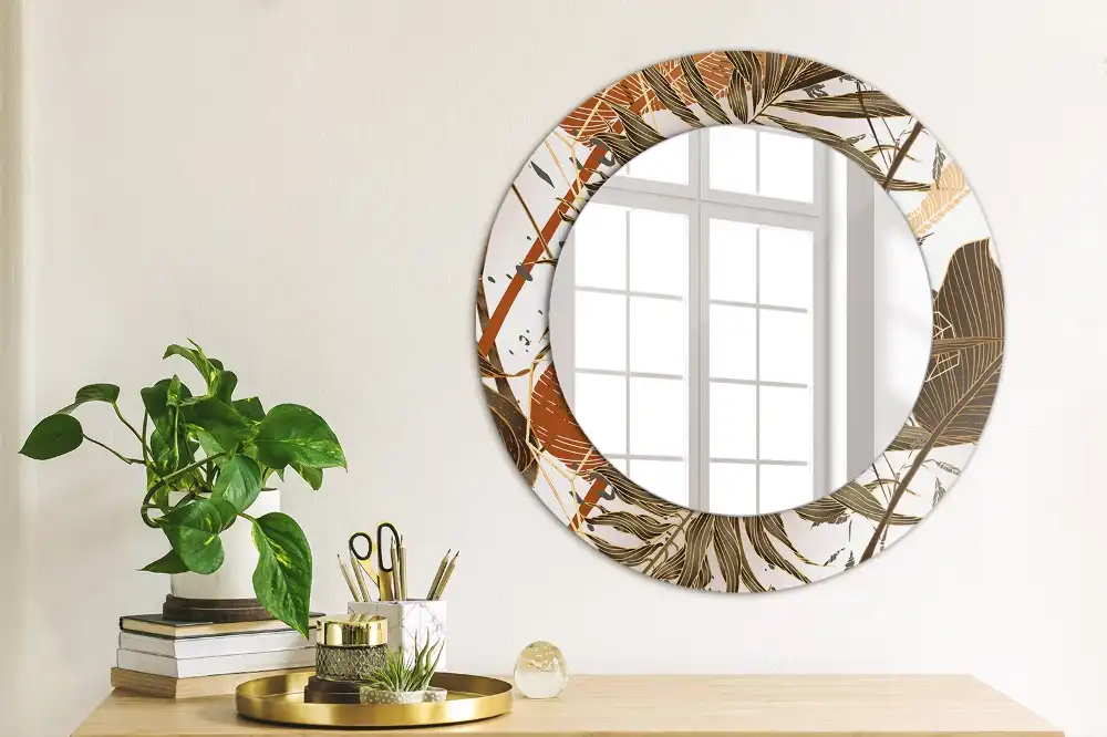Round decorative mirror Palm leaves