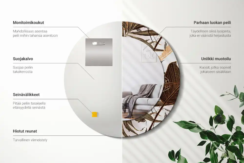 Round decorative mirror Palm leaves