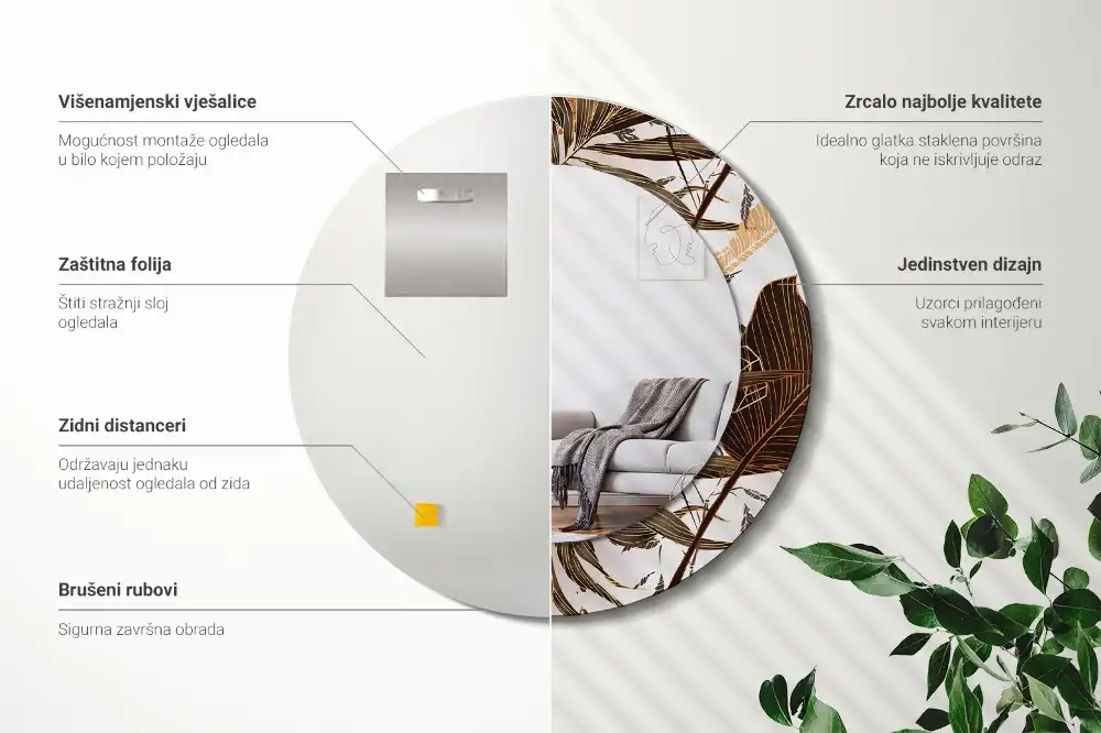 Round decorative mirror Palm leaves