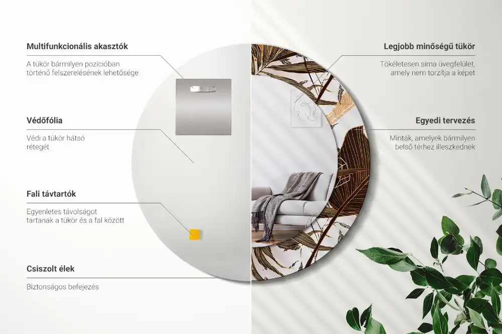 Round decorative mirror Palm leaves