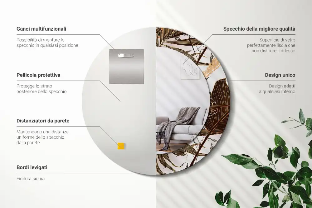 Round decorative mirror Palm leaves