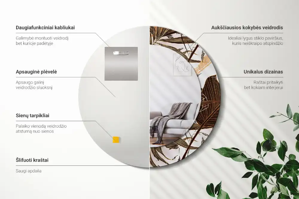 Round decorative mirror Palm leaves