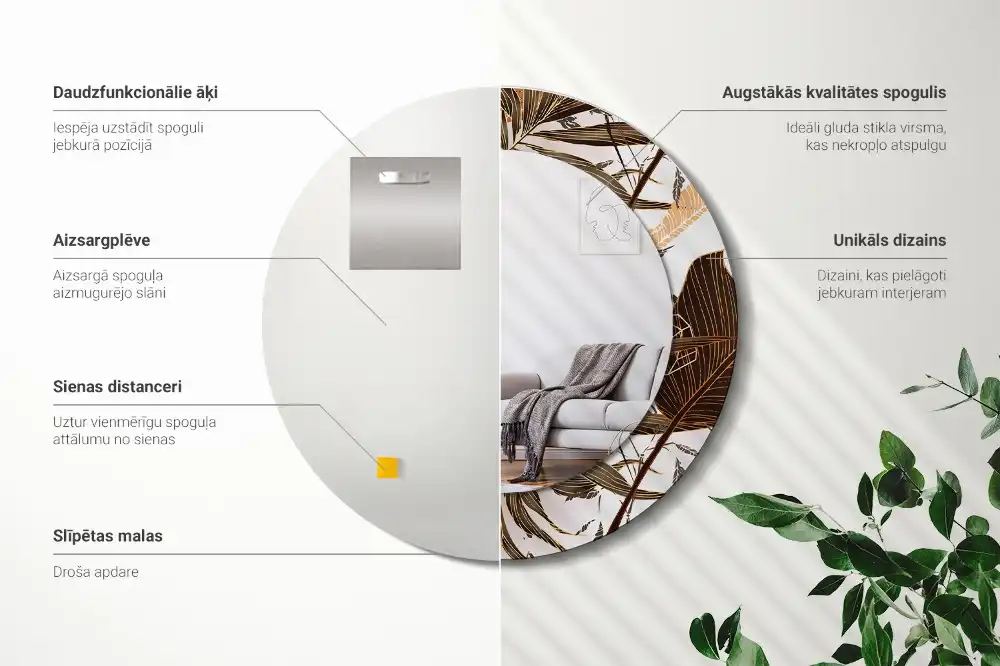 Round decorative mirror Palm leaves