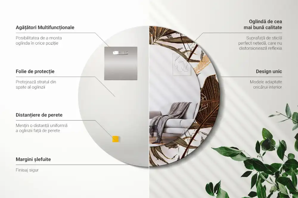 Round decorative mirror Palm leaves