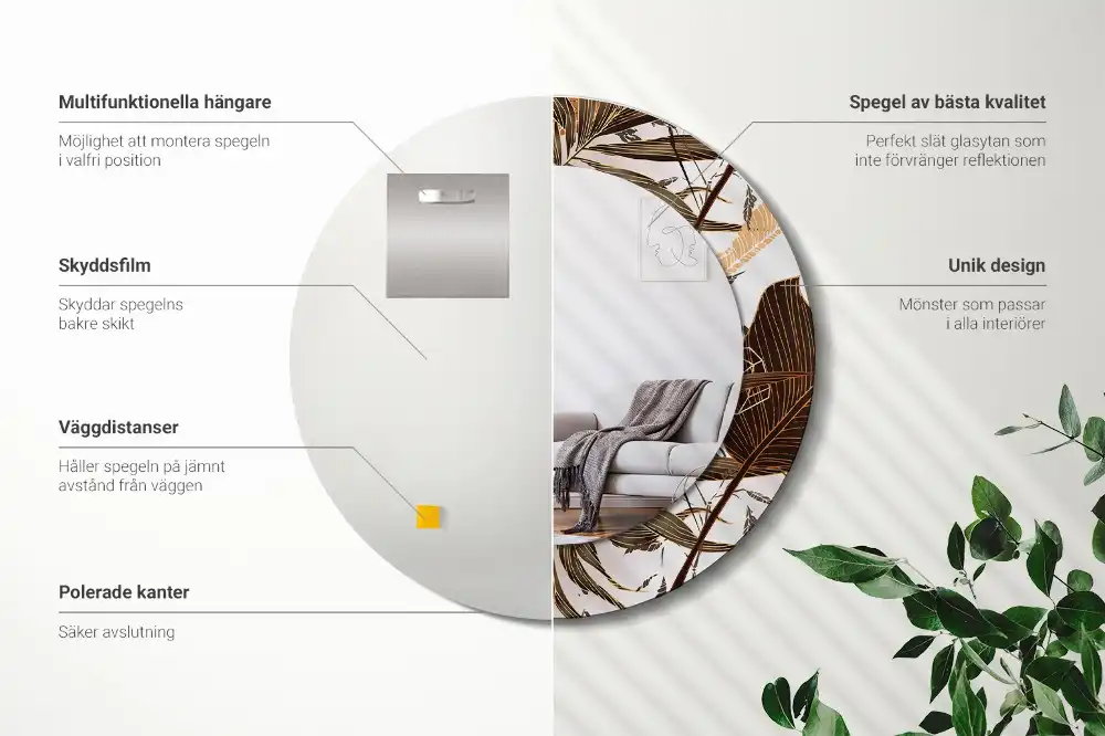 Round decorative mirror Palm leaves