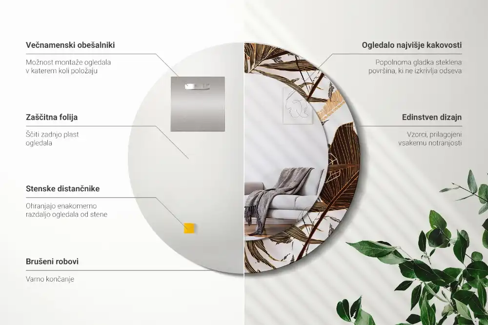 Round decorative mirror Palm leaves