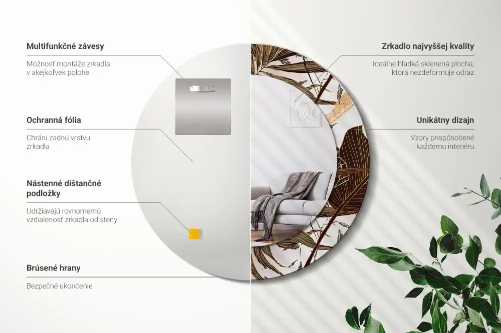 Round decorative mirror Palm leaves