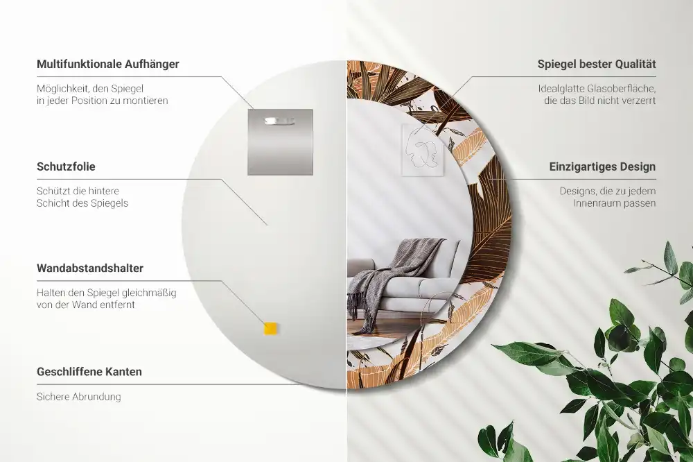 Round decorative mirror Palm leaves