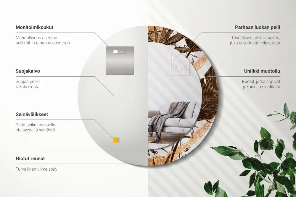 Round decorative mirror Palm leaves