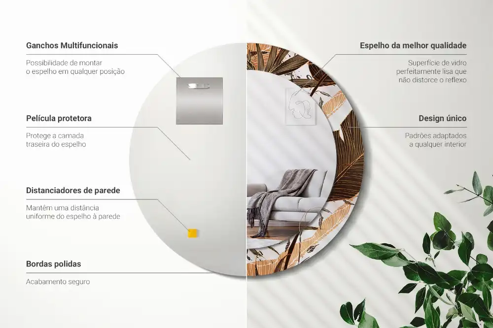 Round decorative mirror Palm leaves