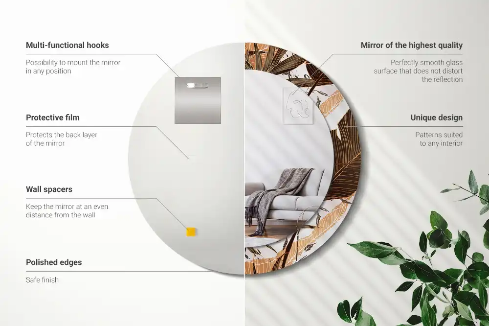 Round decorative mirror Palm leaves