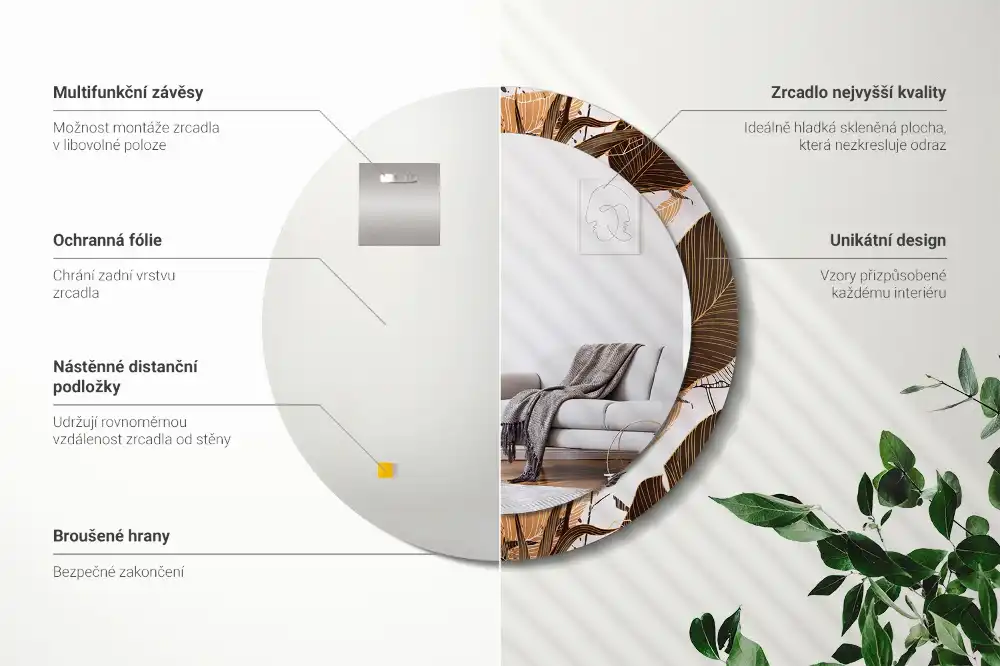 Round decorative mirror Palm leaves