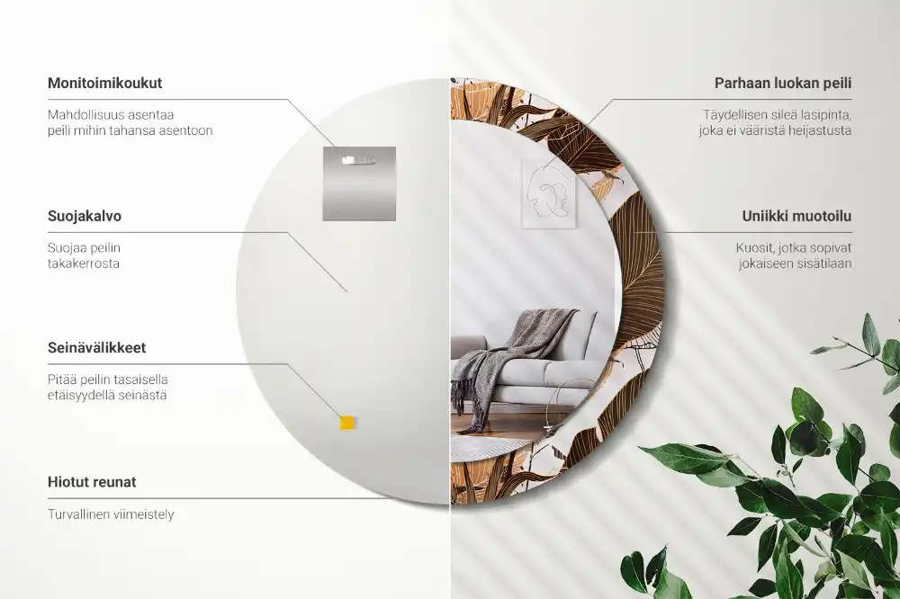 Round decorative mirror Palm leaves