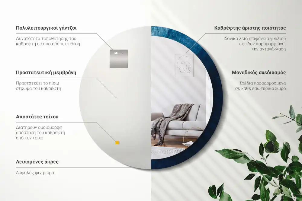 Round printed mirror Abstract art