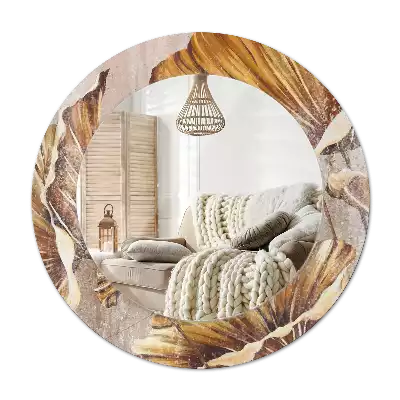 Round decorative mirror Boho leaves