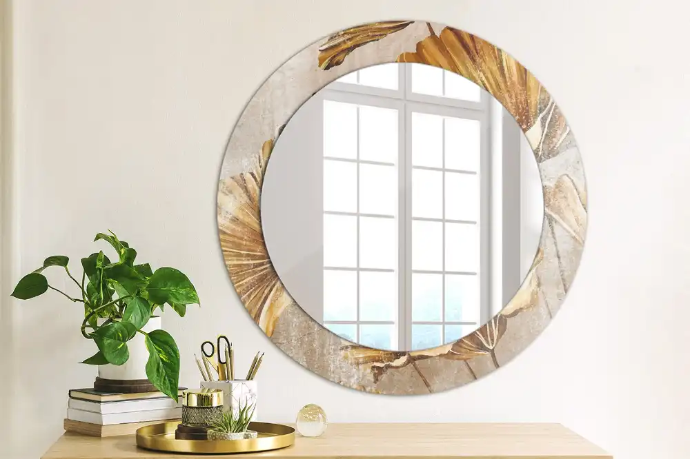 Round decorative mirror Boho leaves