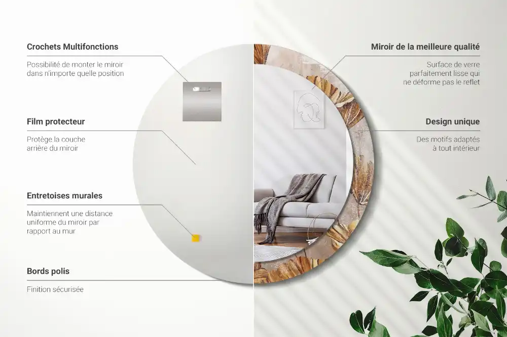 Round decorative mirror Boho leaves