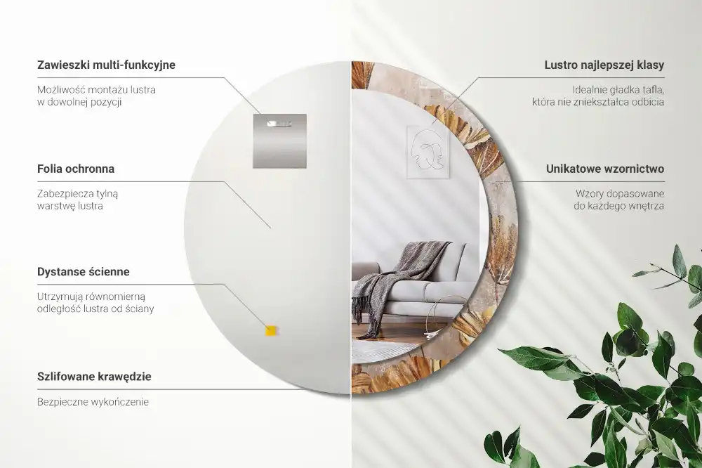 Round decorative mirror Boho leaves