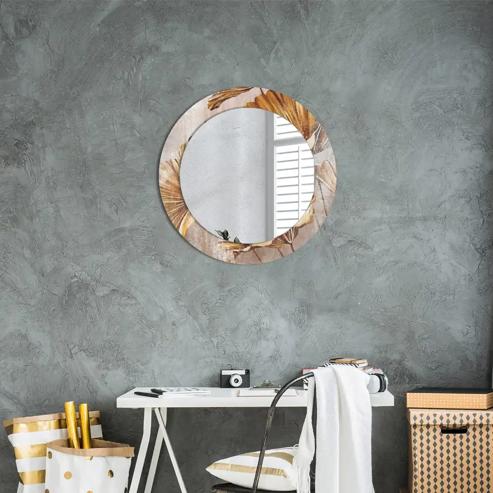 Round decorative mirror Boho leaves