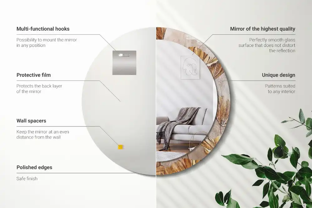 Round decorative mirror Boho leaves