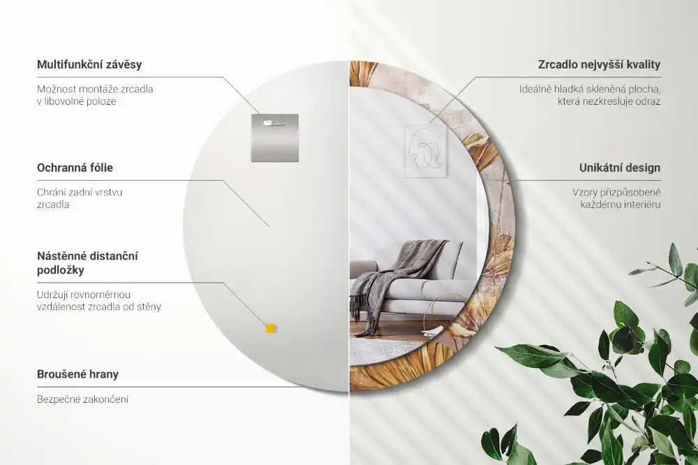 Round decorative mirror Boho leaves