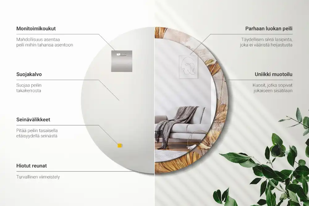 Round decorative mirror Boho leaves