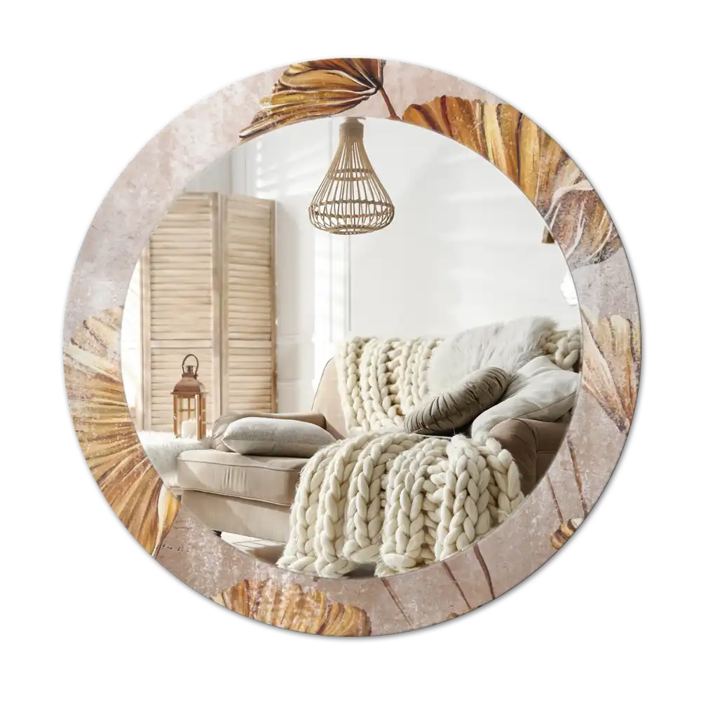Round decorative mirror Boho leaves