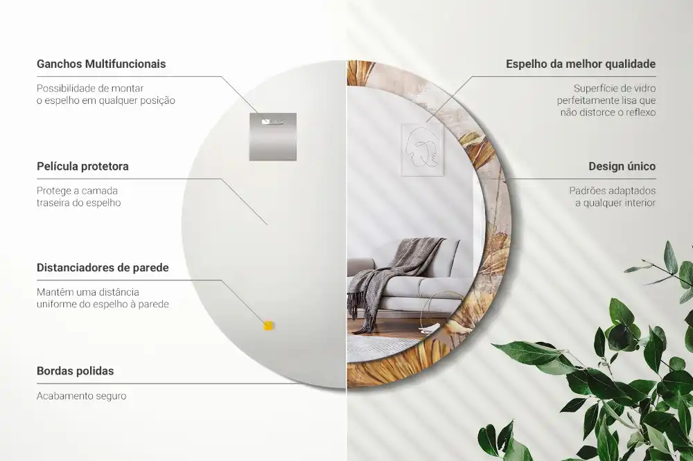 Round decorative mirror Boho leaves