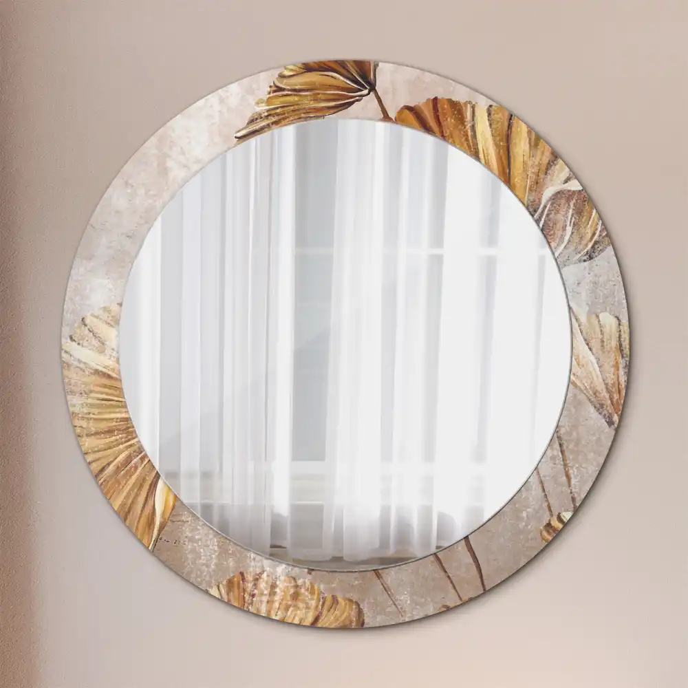 Round decorative mirror Boho leaves