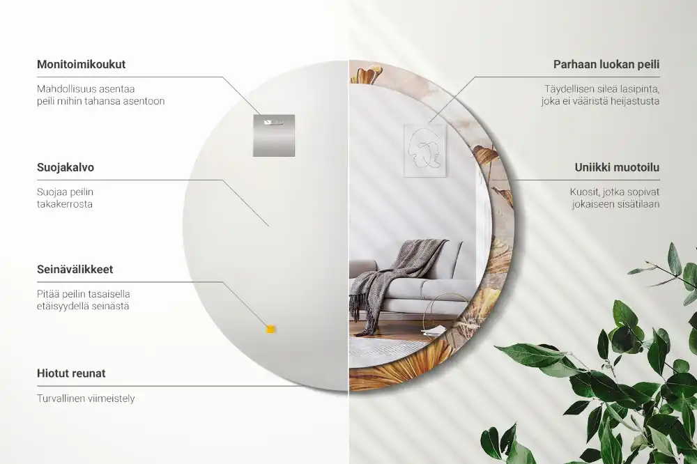 Round decorative mirror Boho leaves
