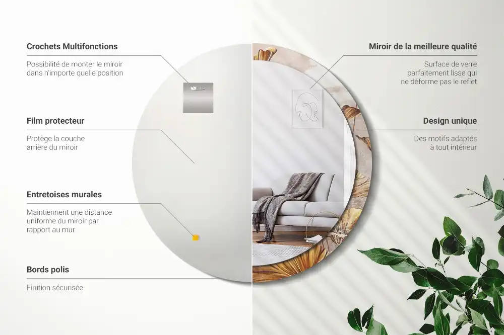 Round decorative mirror Boho leaves