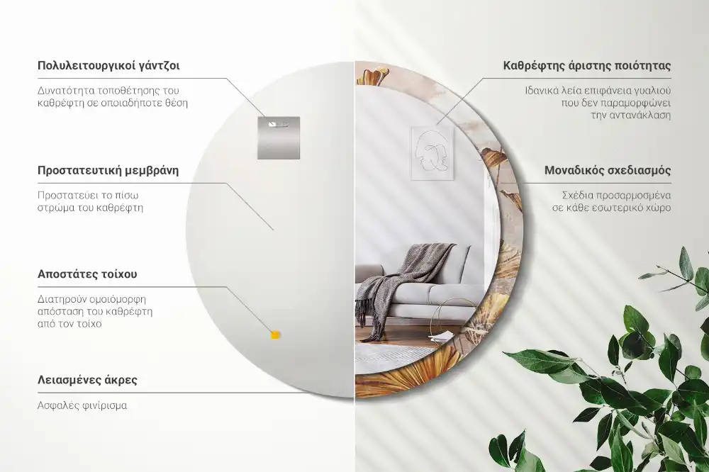 Round decorative mirror Boho leaves