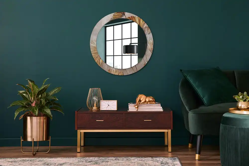 Round decorative mirror Boho leaves