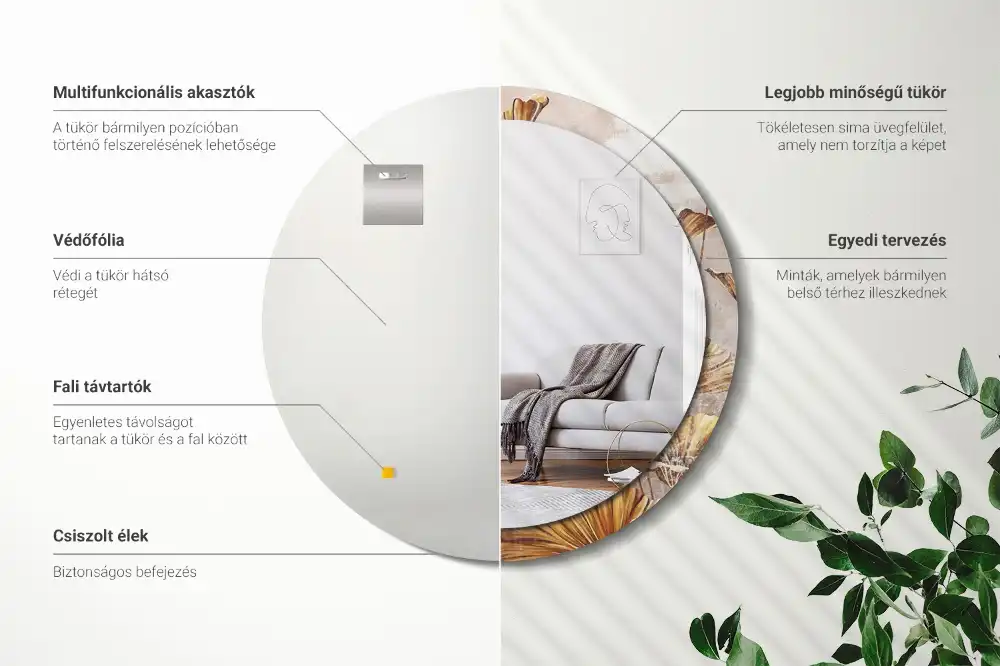 Round decorative mirror Boho leaves