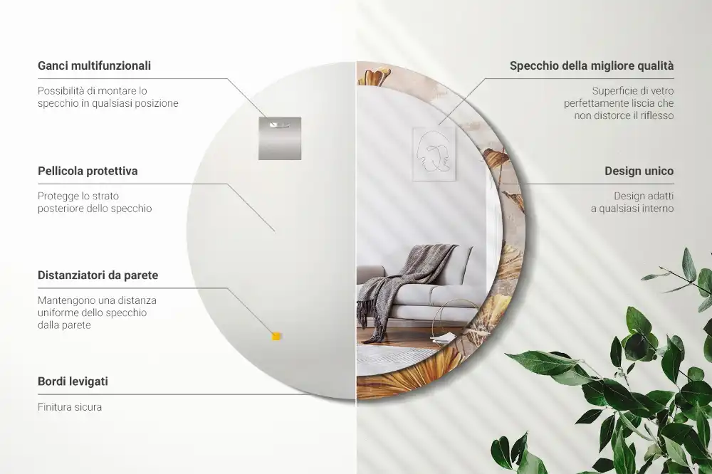 Round decorative mirror Boho leaves
