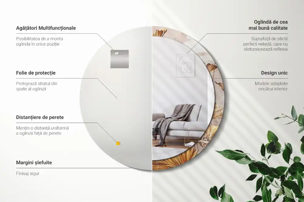 Round decorative mirror Boho leaves