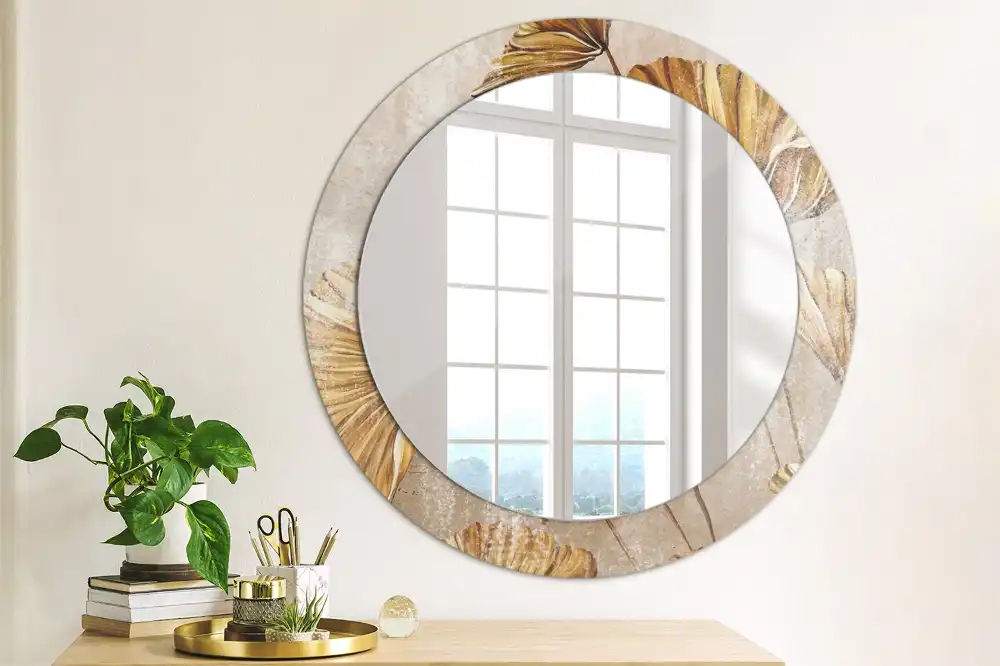 Round decorative mirror Boho leaves