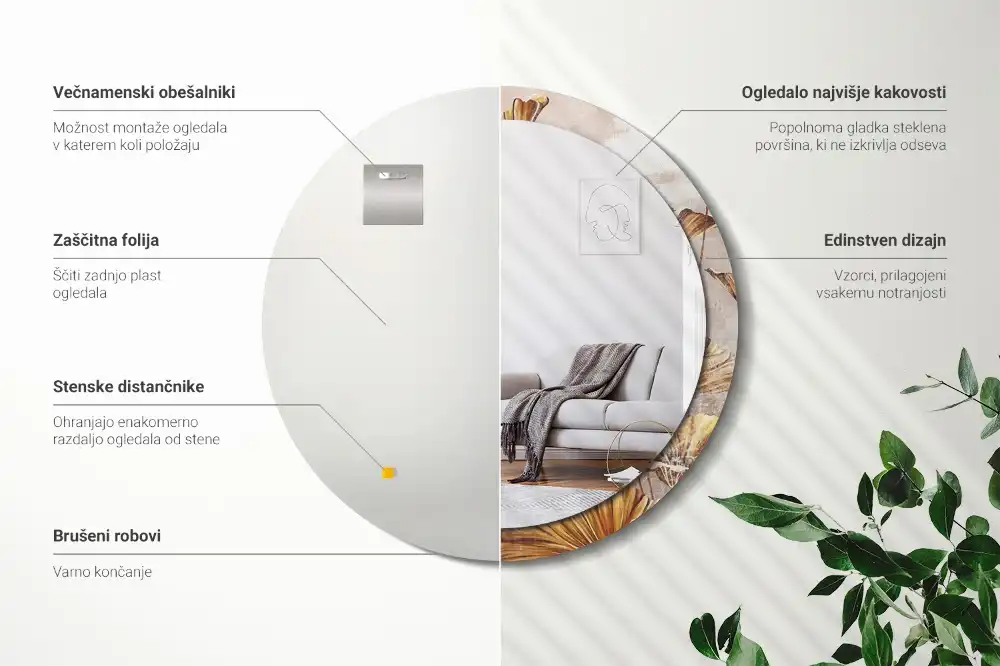 Round decorative mirror Boho leaves