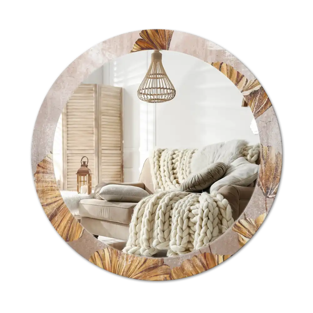 Round decorative mirror Boho leaves