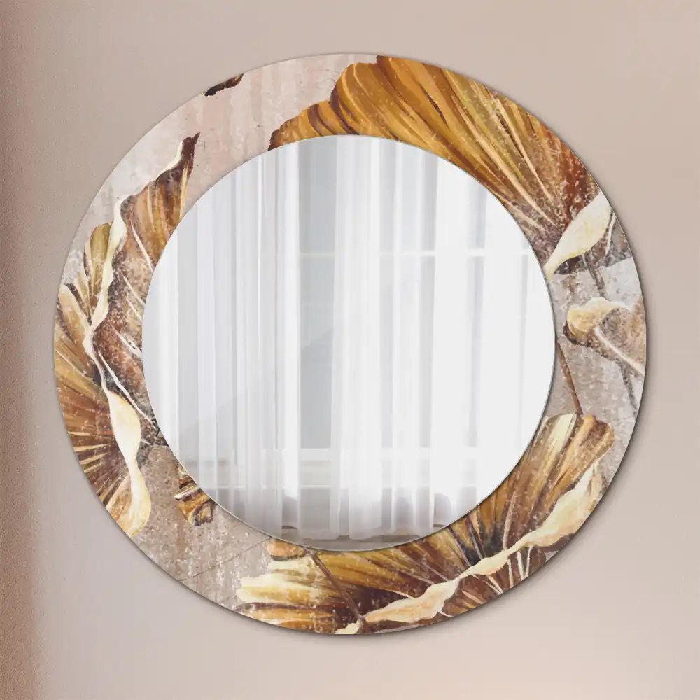 Round decorative mirror Boho leaves