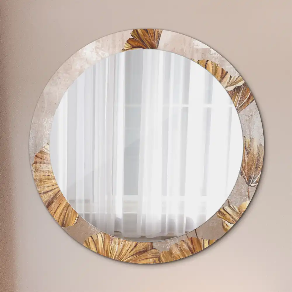 Round decorative mirror Boho leaves
