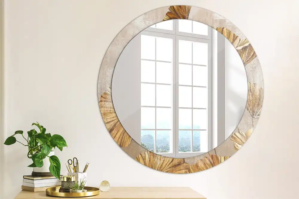 Round decorative mirror Boho leaves