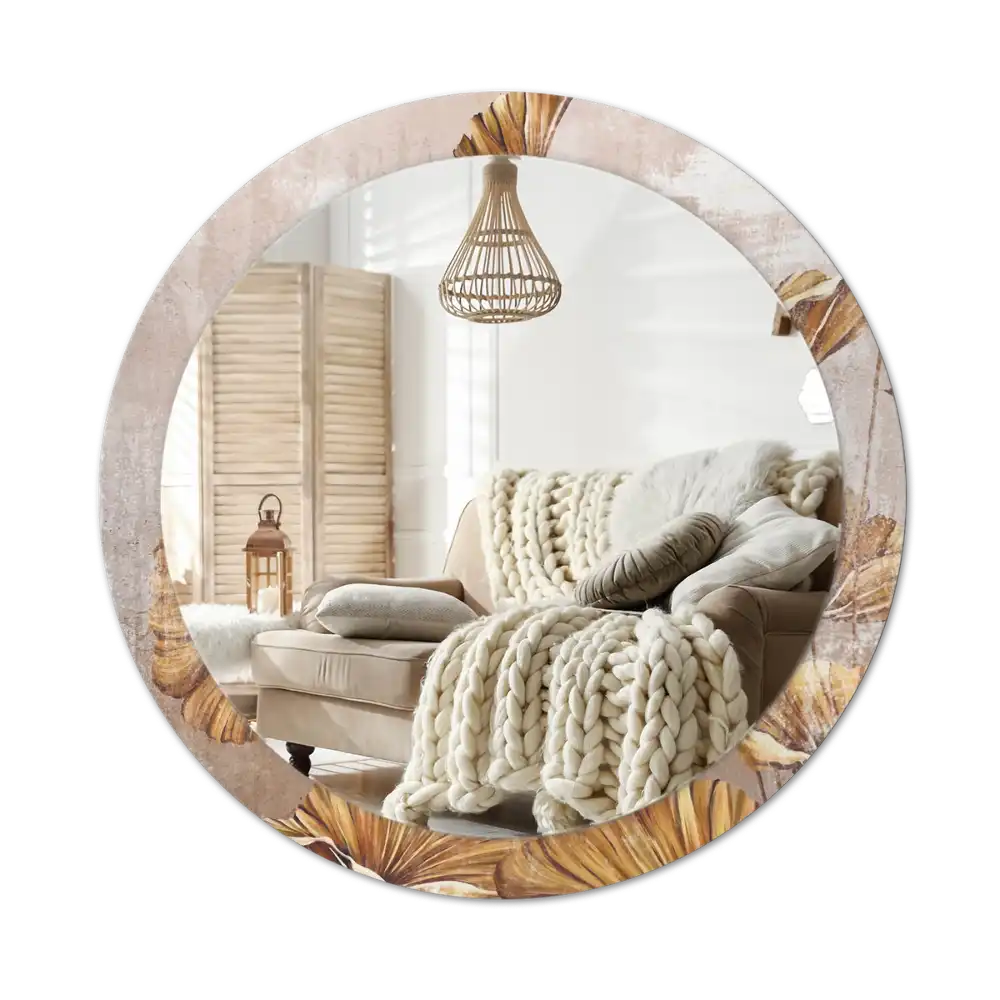 Round decorative mirror Boho leaves