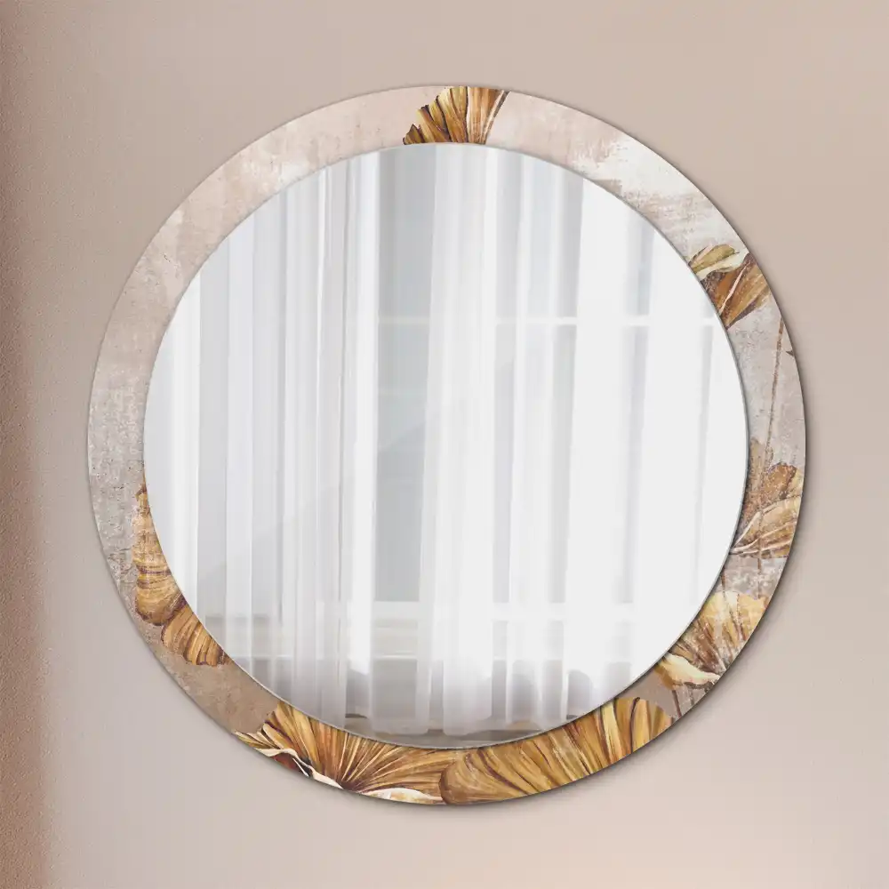 Round decorative mirror Boho leaves