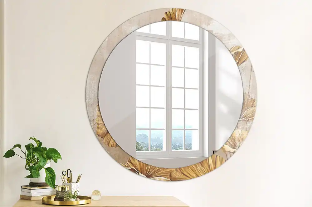 Round decorative mirror Boho leaves