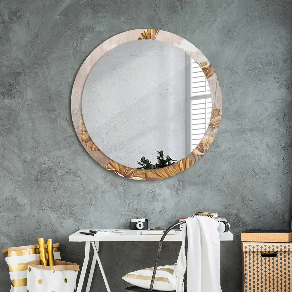 Round decorative mirror Boho leaves