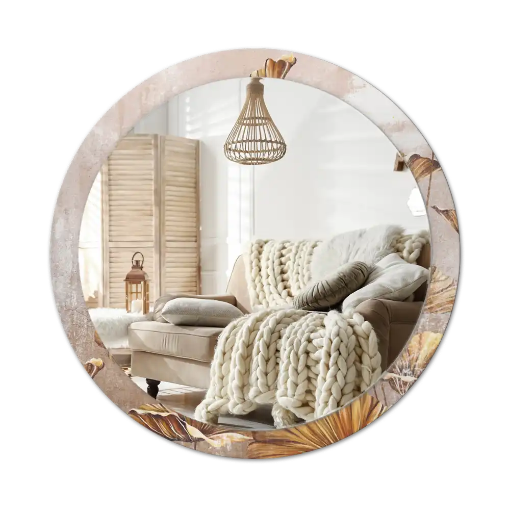 Round decorative mirror Boho leaves