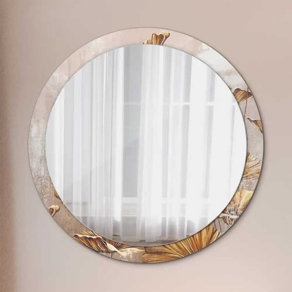 Round decorative mirror Boho leaves