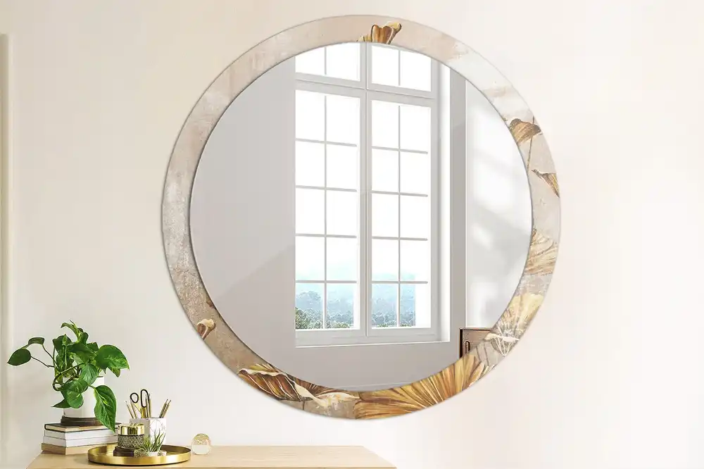 Round decorative mirror Boho leaves