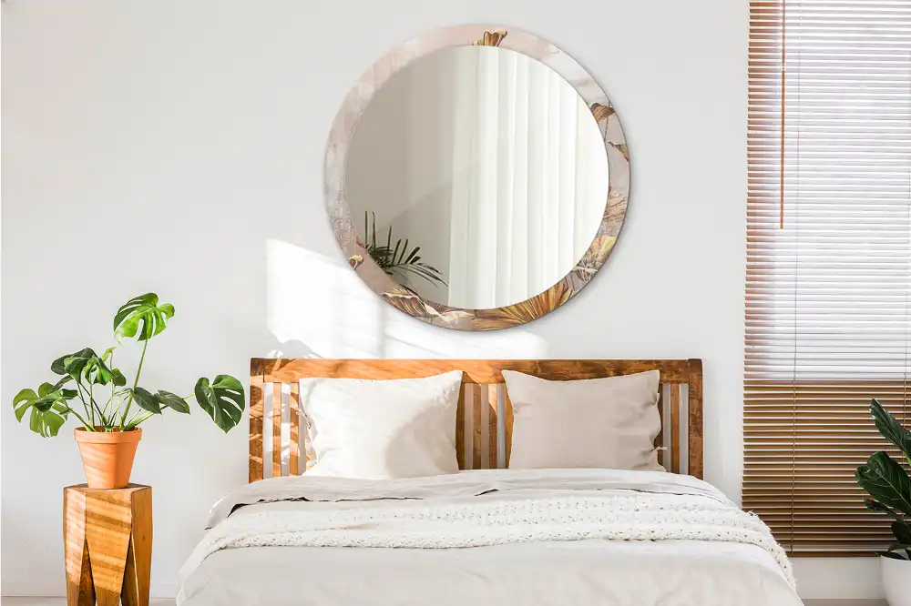 Round decorative mirror Boho leaves